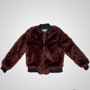 Burgundy Faux Fur Bomber Jacket